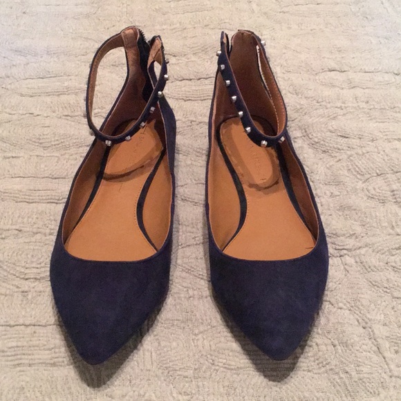 EUC Banana Republic Navy Suede Ankle Strap Flats - Picture 2 of 8